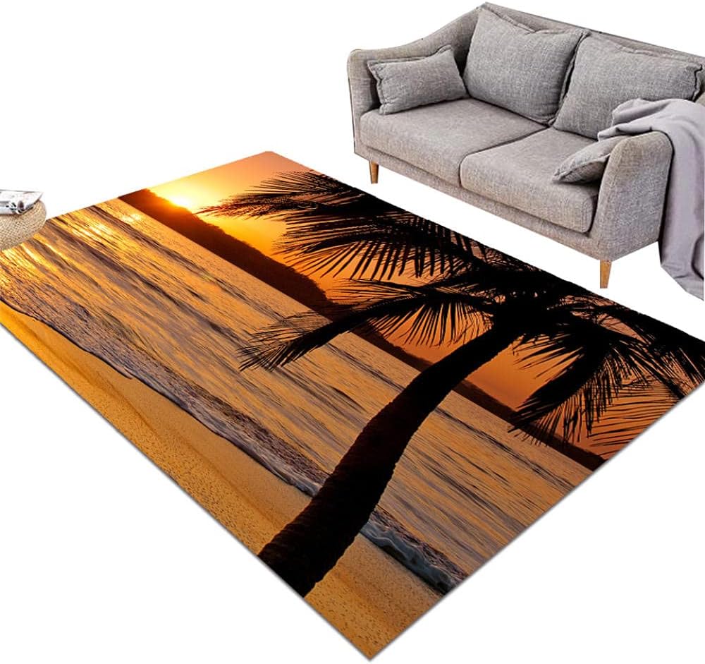 XIAOHUKK Sunset Living Room Big Carpet 3D Printing Beach mats Natural Area Carpet Seaside Scenery Multicolor 140X200cm(55X79 inch)