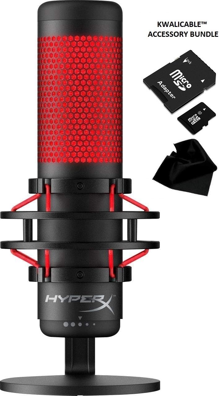 Newest HyperX - QuadCast USB Multi-Pattern Electret Condenser Microphone | 2020 Edition | for PS4, PC and Mac | Pop Filter | Anti-Vibration Shock Mount | | Red - Black | with KWALICABLE Bundle