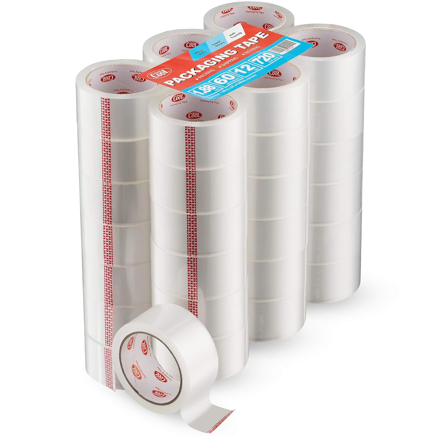 Simply Cool Clear Packing Tape Refill Rolls | Bulk 36 Pack of 60 Yards Per Roll | Heavy Duty Strong Industrial Packaging Tape Moving Sealing Boxes & Shipping | 2160 Yards Total 1.97mm Thick 1.88” Wide Pack of 2