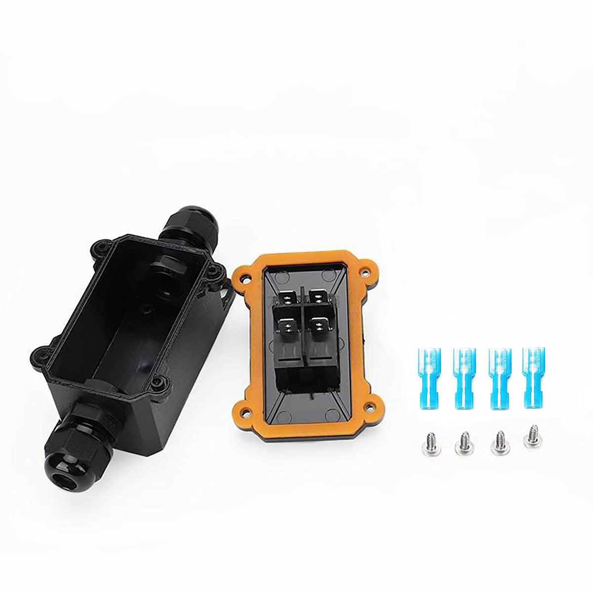 HandaElec Black Waterproof Rocker Switch w/Waterproof Box Set, 2 Inlet Hole &times; 8.5-14mm DPST 4-Pin 2-Position 25A / 125V Suitable for Outdoor KCD4B2-8-14