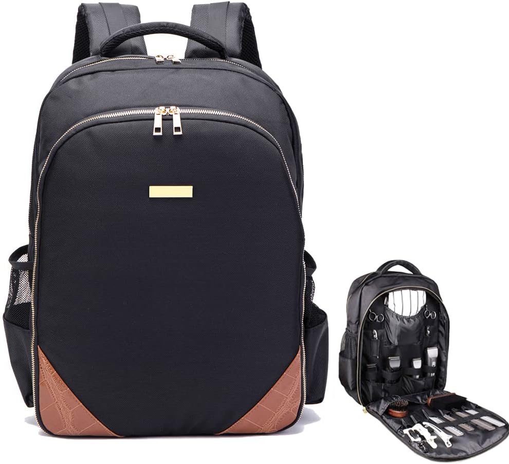 MAXPAND Travel Bag for Clippers and Supplies Hairstylist Backpack for Tools Barber Clipper Bag for Hairdresser with PU(with Brown PU), 19 inches