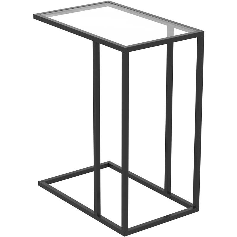 Dotcom Accent Table 19L C-Shaped Glass Black Metal