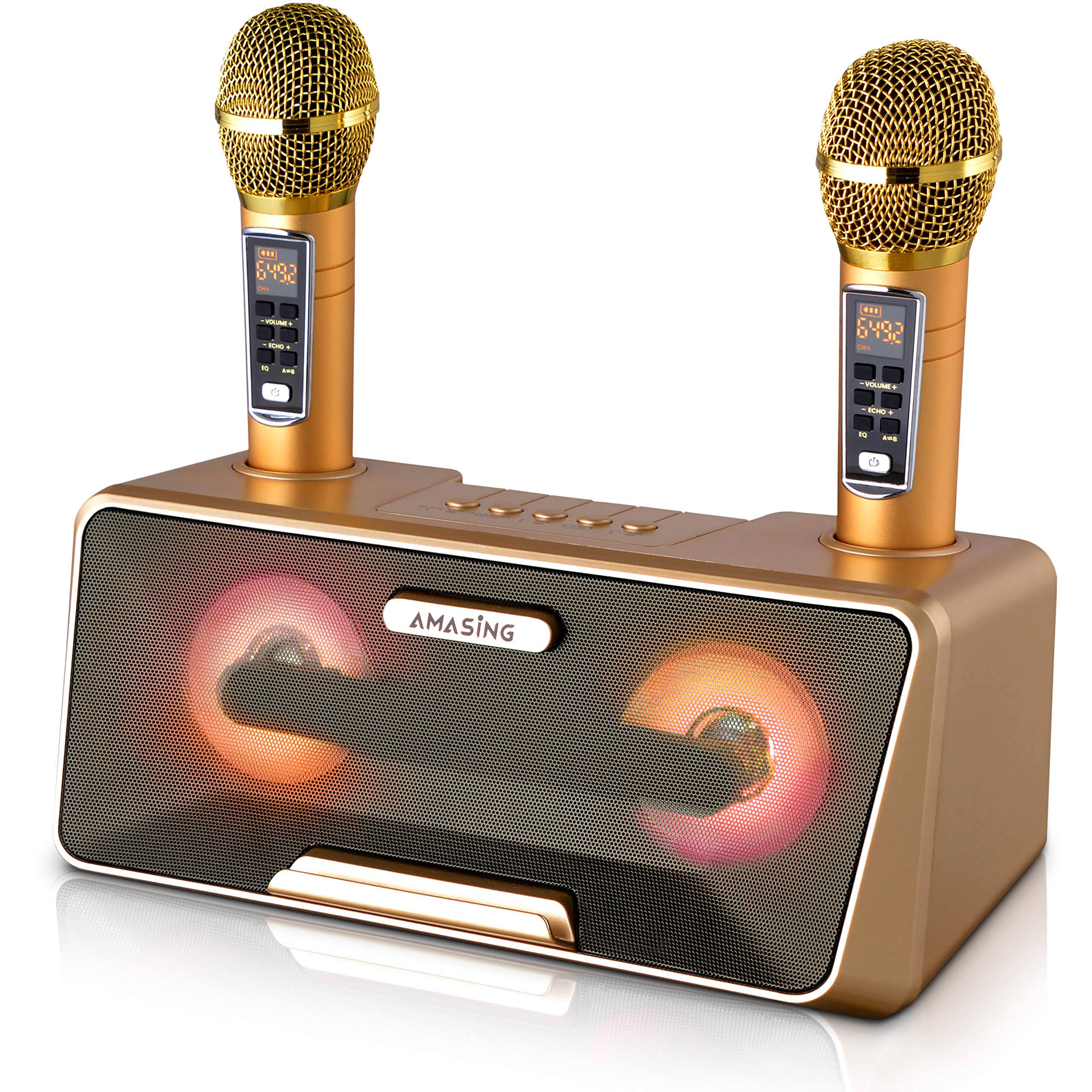 Amasing Portable Karaoke Machine Bluetooth Speakers, 2 Wireless Microphones - Presto G2, Gold