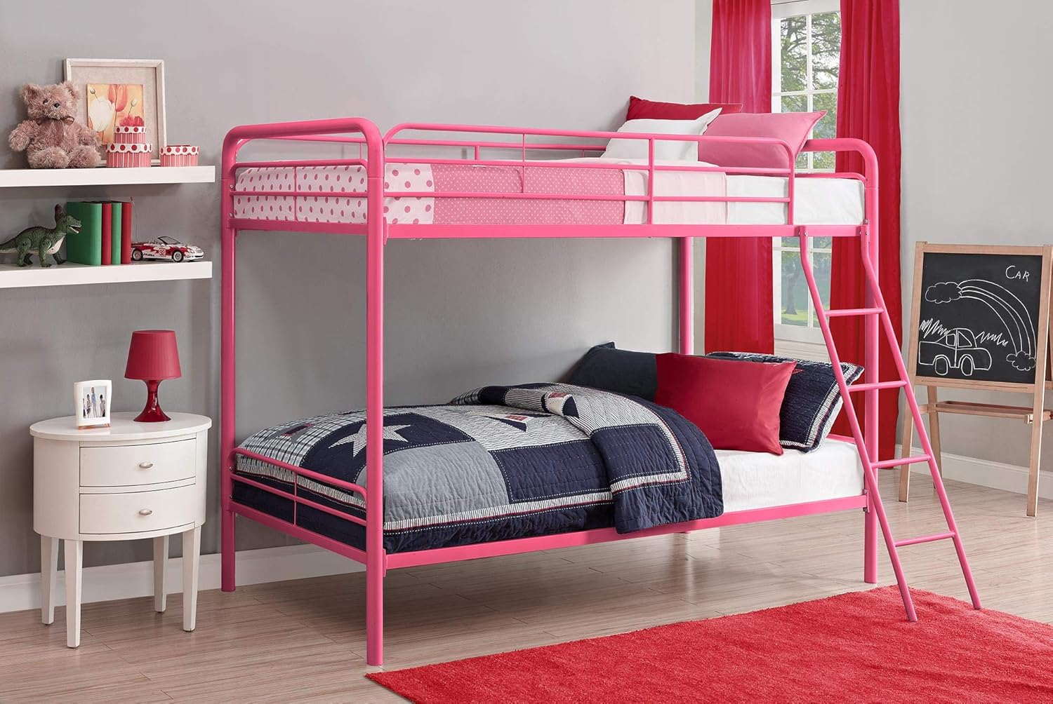 DHP Twin-Over-Full Bunk Bed with Metal Frame and Ladder, Space-Saving Design, Blue