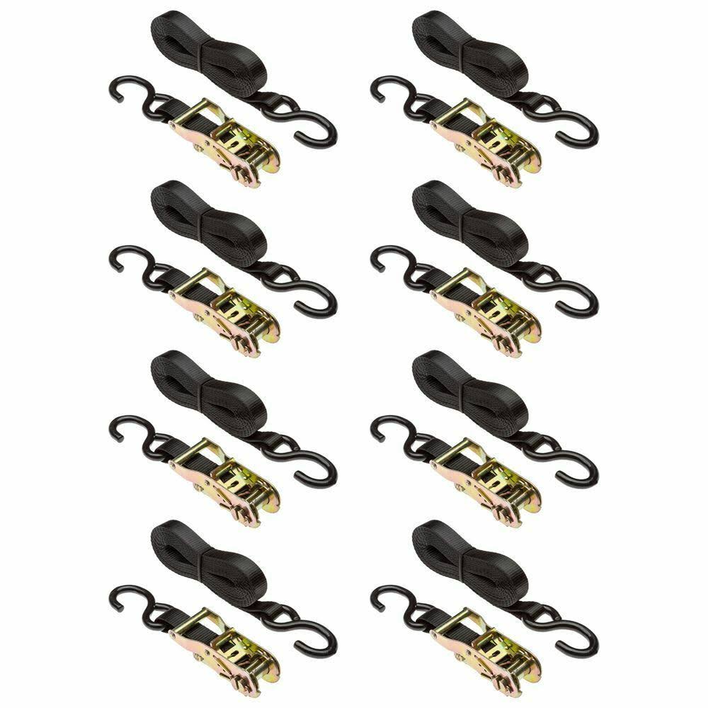 8-Pack of 1x22 x 16& Ratchet Straps with S-Hooks