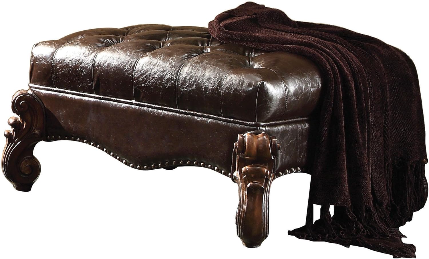 ACME Versailles 2-Tone Dark Brown Faux Leather Ottoman