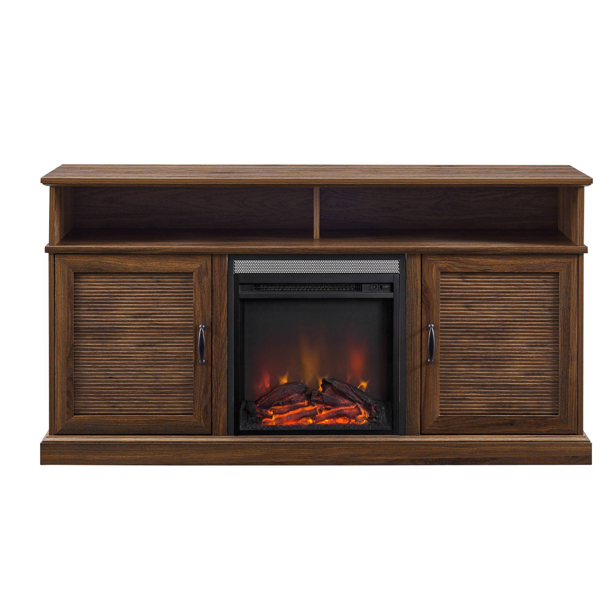 Evan Transitional Highboy Fluted Door with Electric Fireplace TV Stand for TVs Up to 65x22 Dark Walnut - Saracina Home