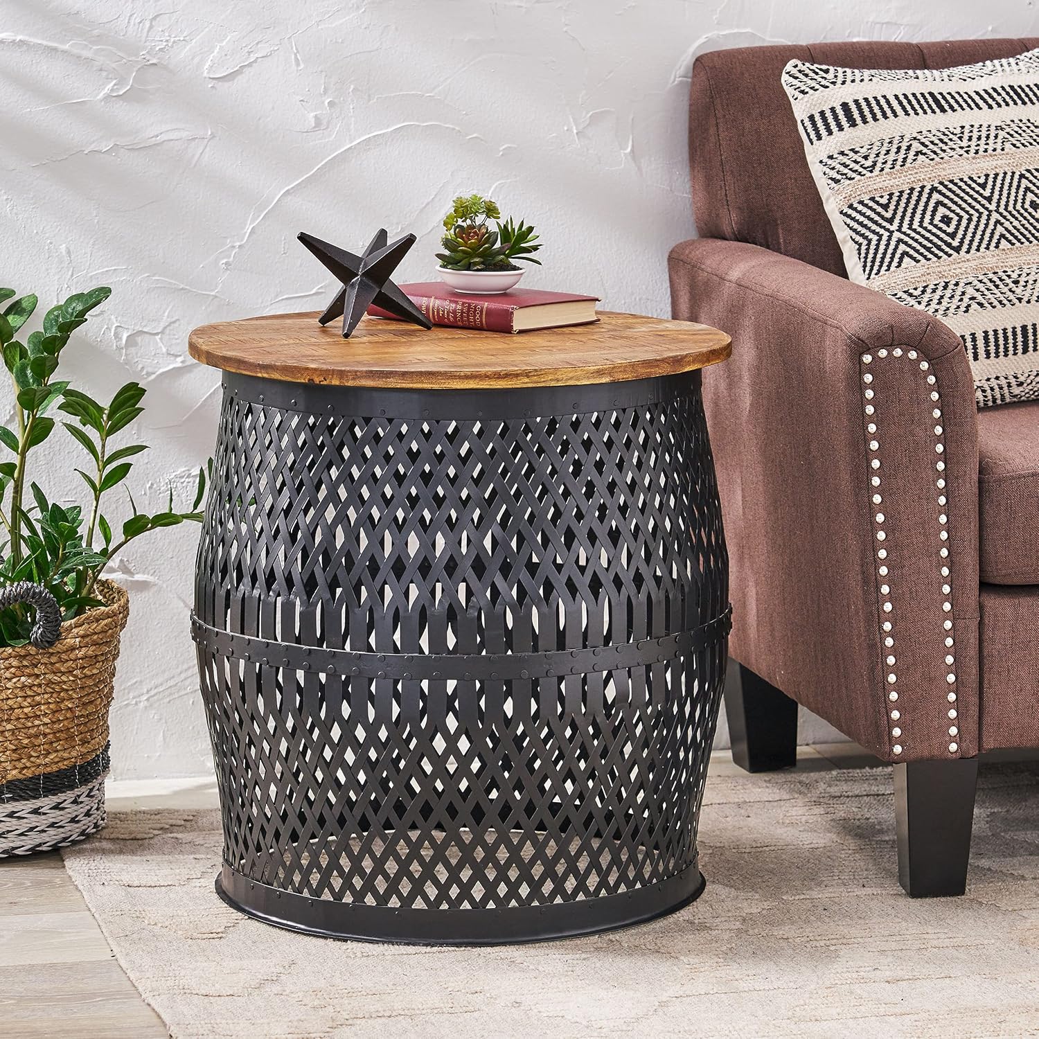 Christopher Knight Home Niver Side Table, Black + Natural