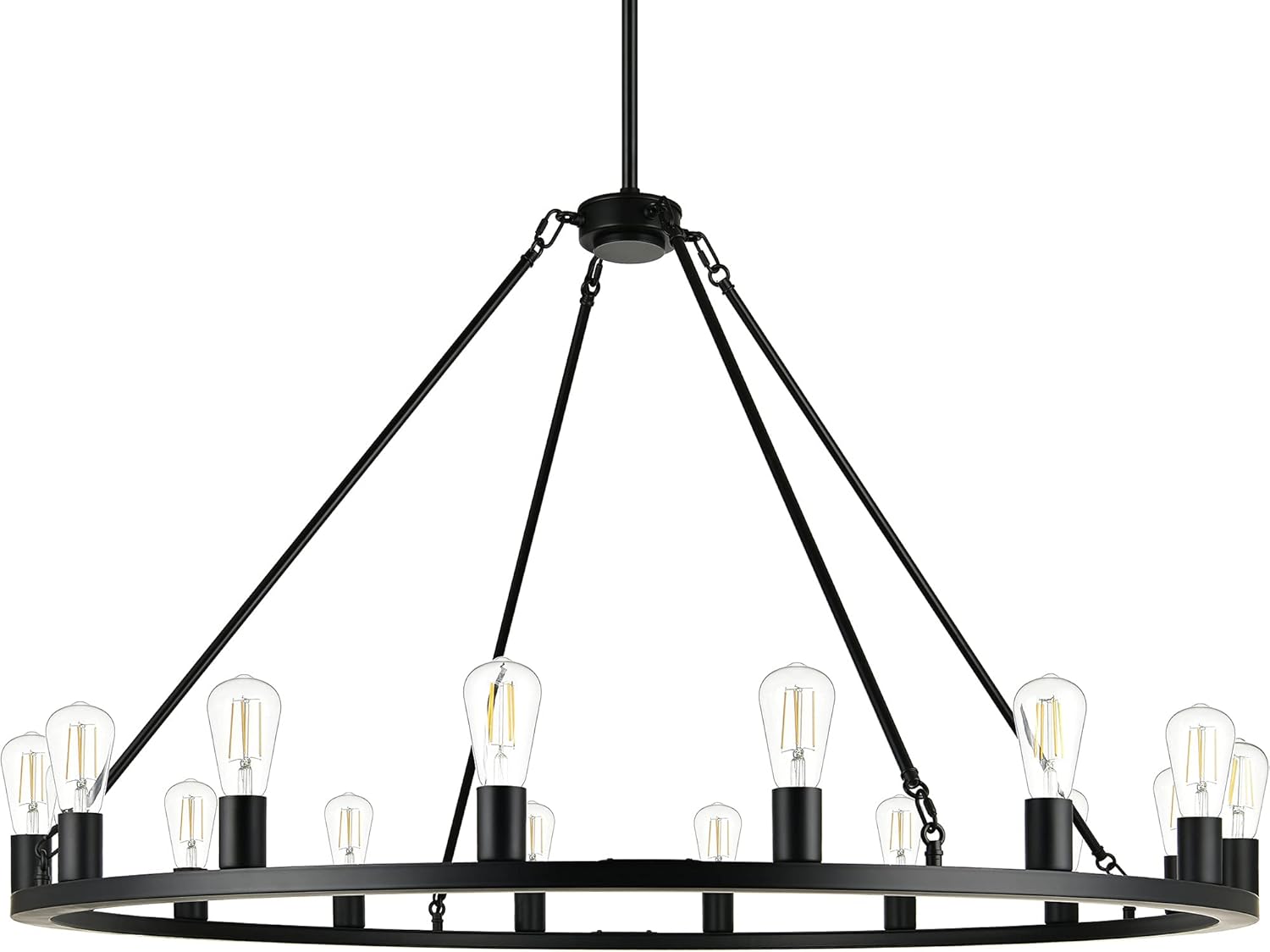 Linea 48 inch Black Wagon Wheel Chandelier - Modern Farmhouse Round Rustic Chandelier Lighting for High Ceilings, Dining Room, Foyer - Extra Large Light Includes 17 LED Edison Bulbs, UL Listed
