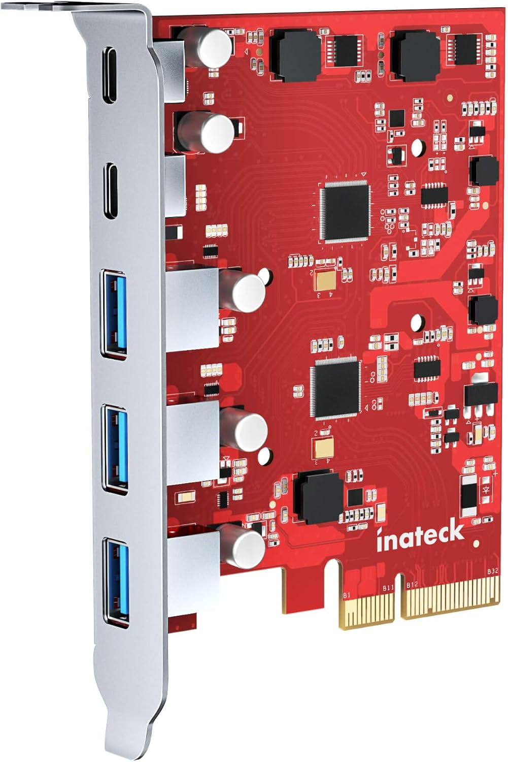 Inateck PCIe to USB 3.2 Gen 2 Card with 20 Gbps Bandwidth, 3 USB Type-A and 2 USB Type-C Ports, RedComets U21 Pack of 2