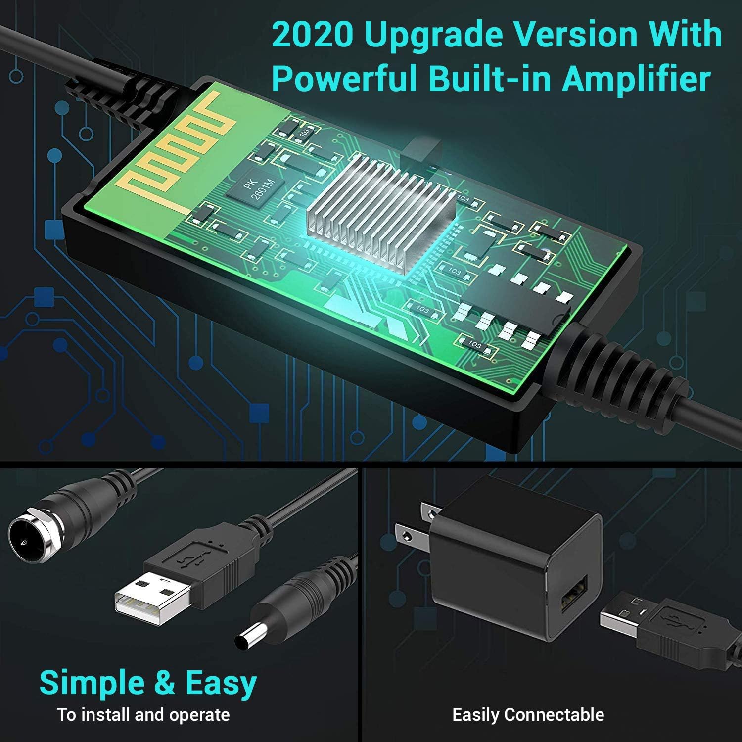 ANTIER [2021 Model] Digital Amplified Outdoor Indoor Tv Antenna &ndash; Powerful Best Amplifier Signal Booster 275+ Miles Range Support 4K Full HD Smart and Older Tvs with 9.8ft Coaxial Cable, Dark Black