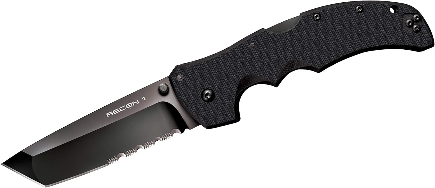Cold Steel Recon 1 Series Tactical Folding Knife with Tri-Ad Lock and Pocket Clip - Made with Premium CPM-S35VN Steel, Tanto Half Serrated