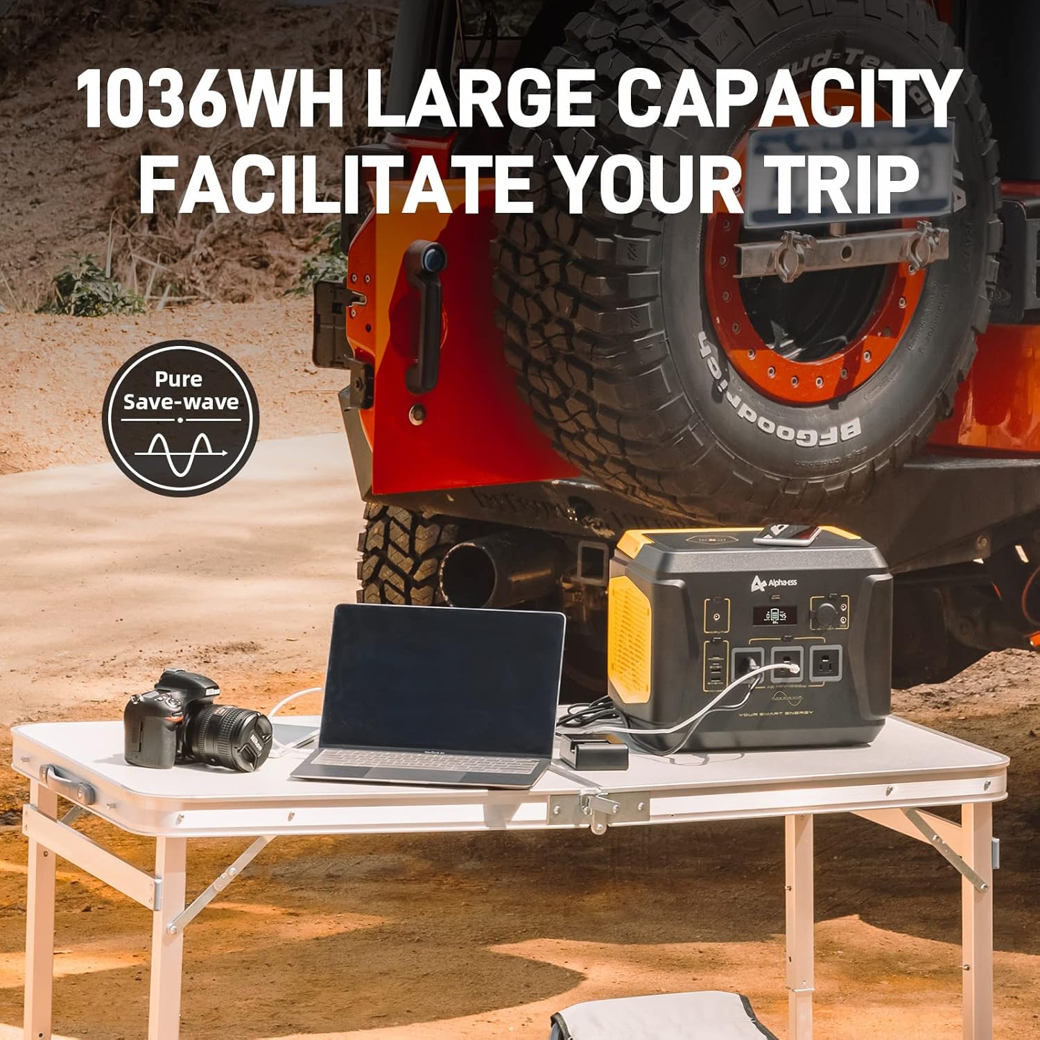 1000watt Portable Power Station, AlphaESS Solar Generator with 1036Wh Capacity, 3 x 110V Pure Sine Wave AC Output, DC, PD100W USB, Wireless Charging, Backup Battery for Home, RV, Camping, Emergency(Solar Panel NOT Included)