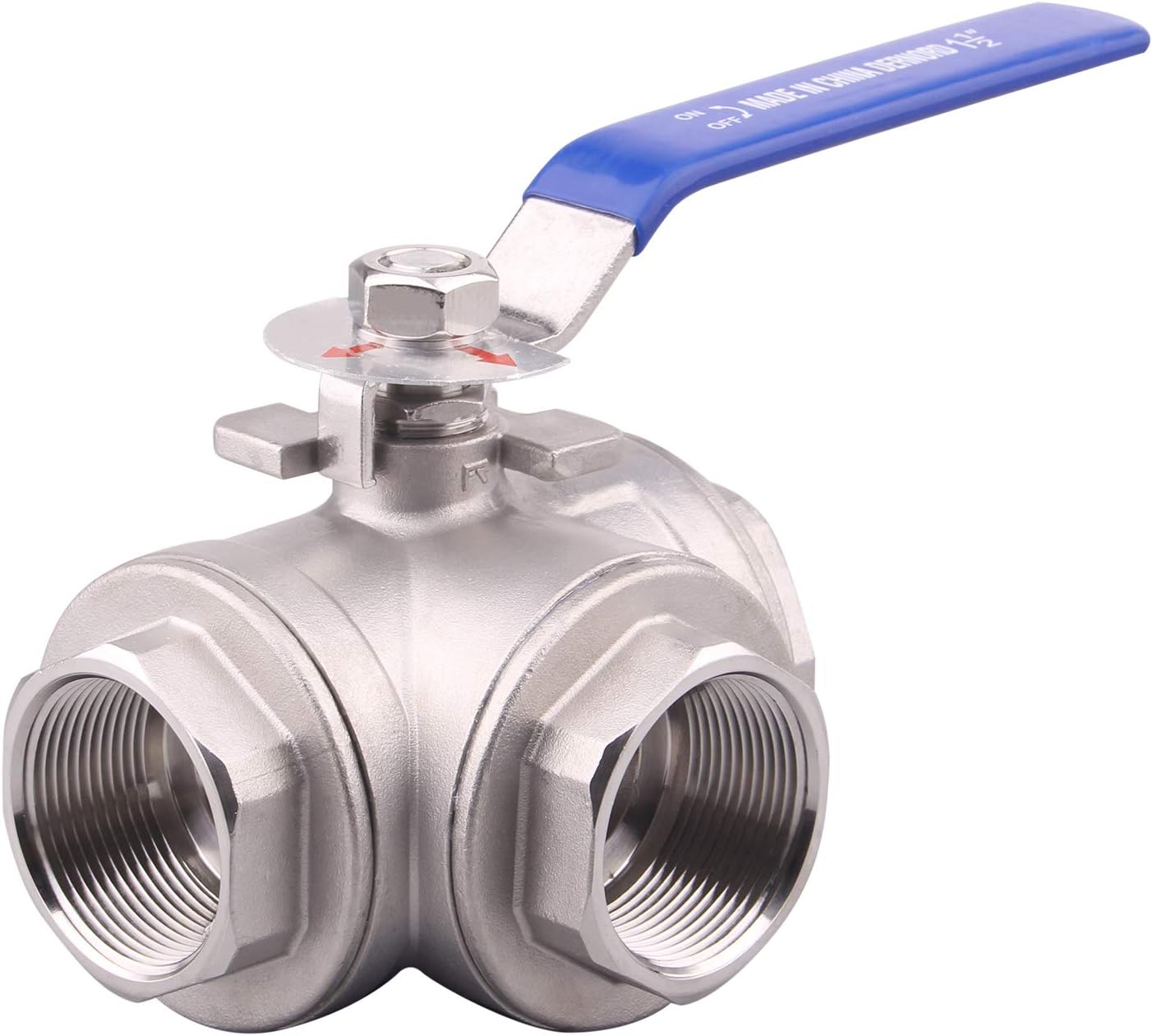 DERNORD 3-Way Ball Valve, L Mounting Pad, Stainless Steel 304 Female Type for Water, Oil, and Gas with Vinyl Locking Handle (1-1/2 Inch NPT) Pack of 2