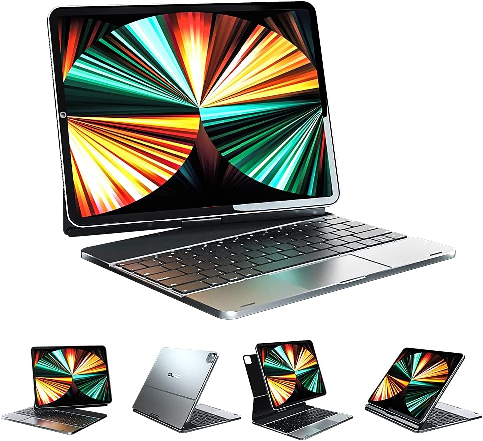 doqo Keyboard Case for ipad pro 12.9 with Touchpad, Magnetic Backlit Keyboard case for iPad Pro 2021 5th Generation/2020 4th-Gen/2018-3rd Gen, 360&deg; Rotatable Protective(Aluminum Alloy, Space Gray)