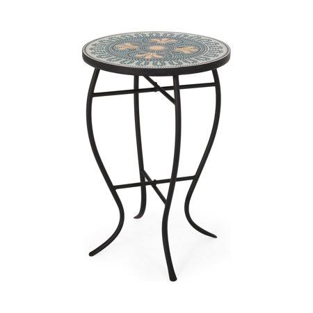 Noble House Samirah Outdoor Metal Side Table, Black, Teal