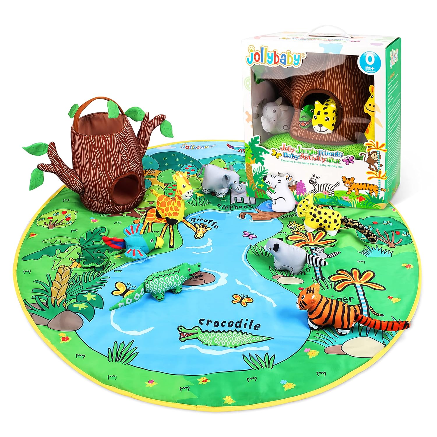 HECCEI Baby Play Mat Portable Folding Soft and Waterproof Baby Crawling Mat, Jungle Farm Baby Activity Round Playmat for Infants Toddler and Kids (Jungle)