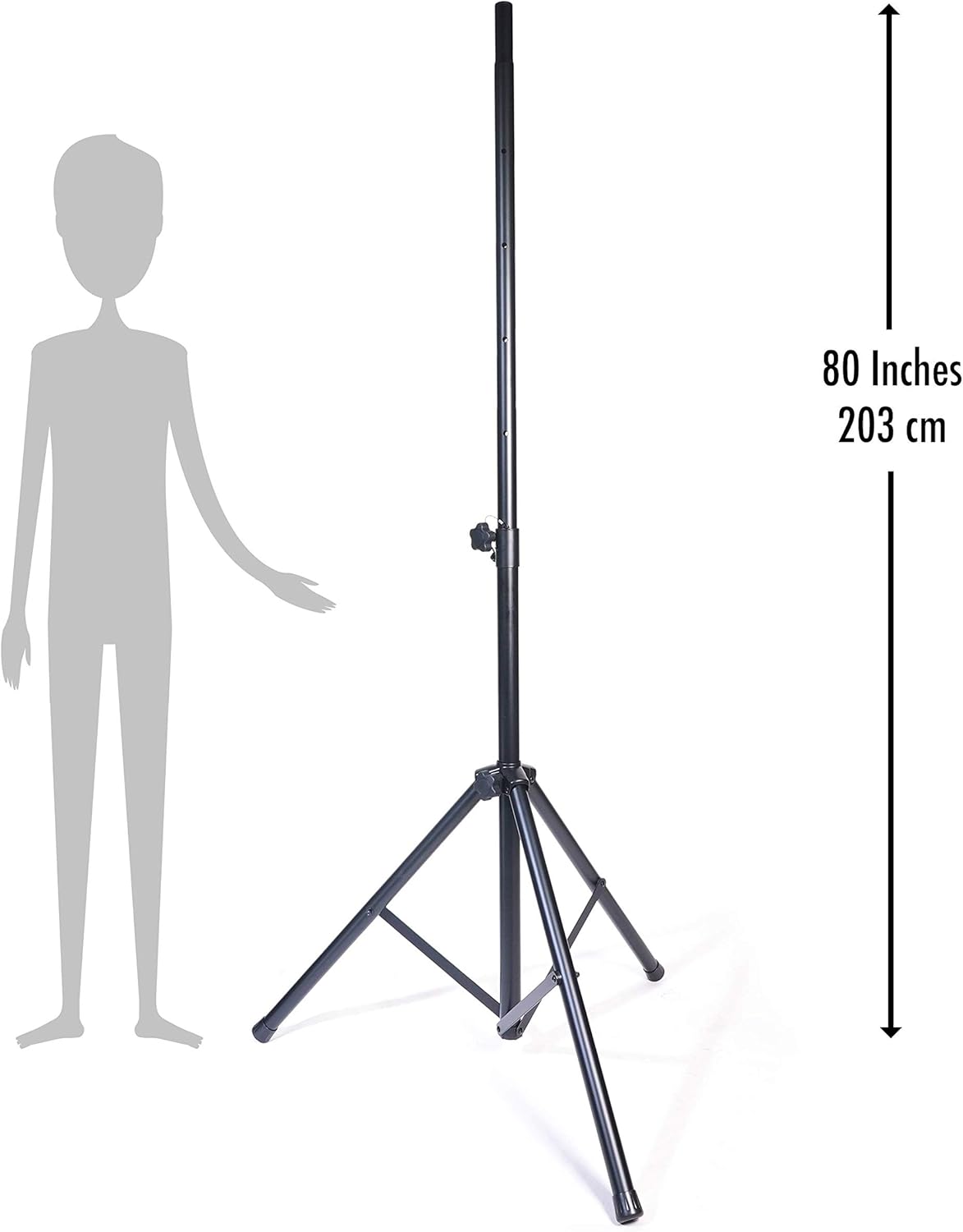 Universal Speaker Stand 6.65 ft DJ Mount PA Loudspeaker Holder Heavy Duty Tripod w/Adjustable Height from 46” to 80” Rated at 150 pounds Steel Insert Safety Pin Locking for Stability Pack of 2