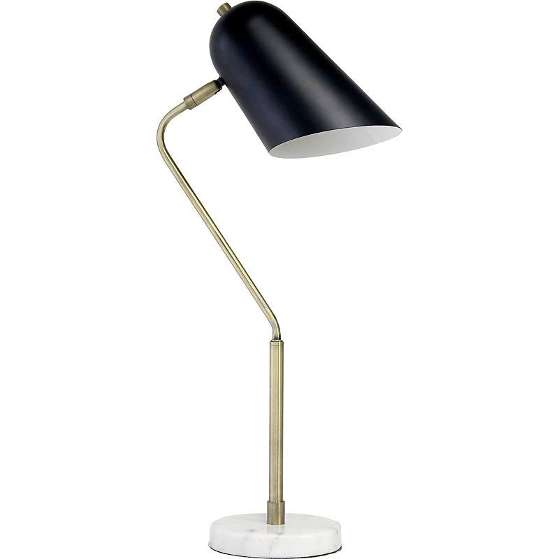 Lalia Home Asymmetrical Marble and Metal Desk Lamp with Black Sloped Shade