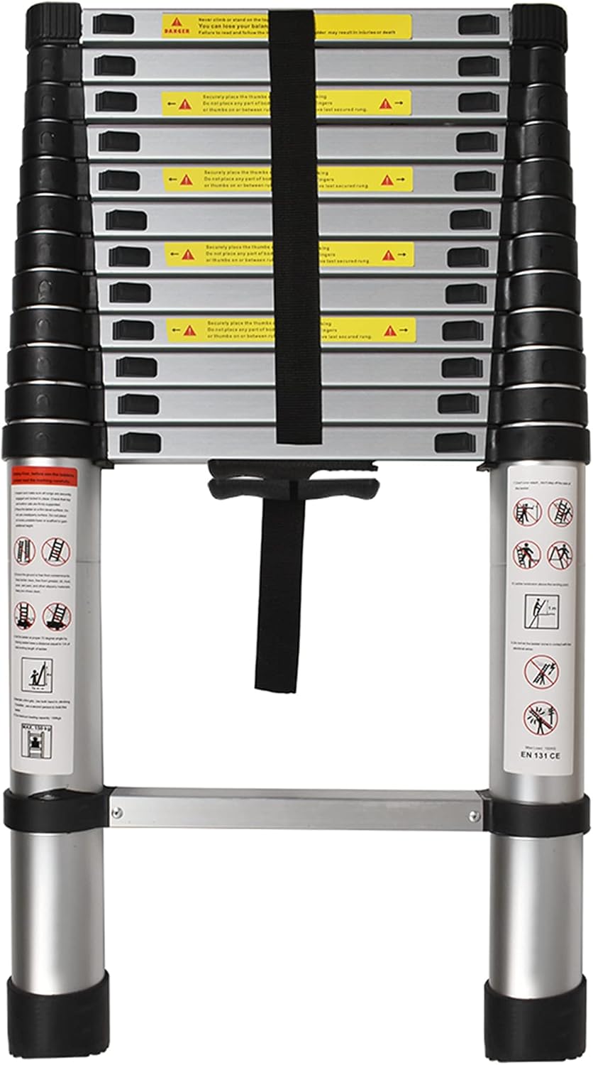 elfinrm Folding Telescoping Ladder Aluminum Extendable Ladder 14.5FT Collapsible Ladder One Button Retraction Ladder Multi-Use, 330 Lb Capacity