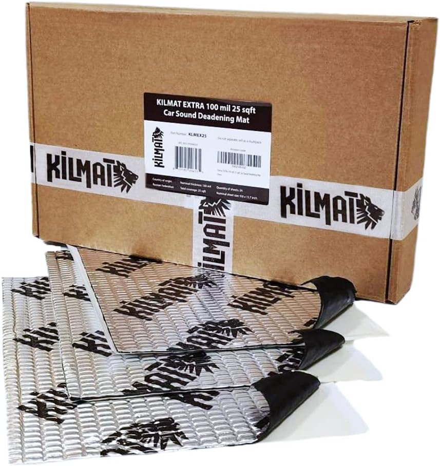 KILMAT Extra 100 mil 25 sqft Car Sound Deadening Mat, Butyl Automotive Sound Deadener, Audio Noise Insulation and dampening Pack of 2
