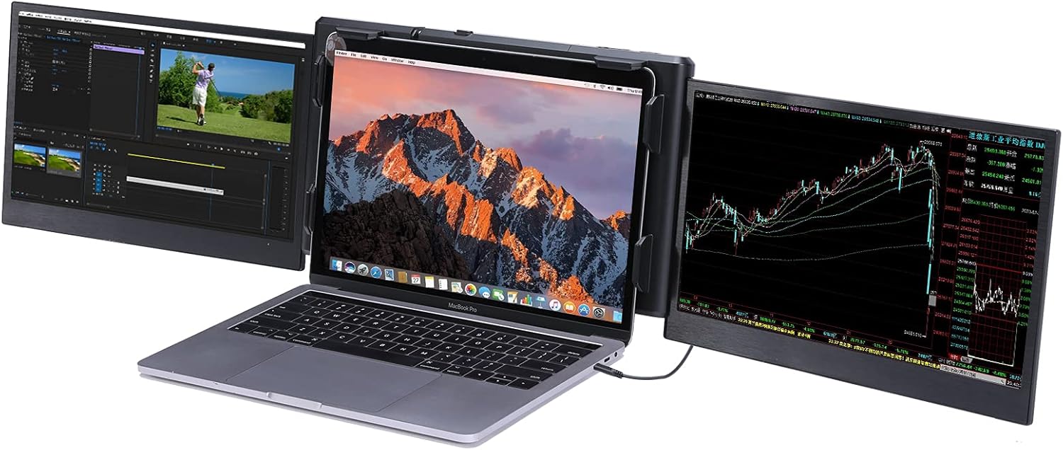 Triple Portable Monitor for Laptop - P2 Pro 13.3'' Full 1920x1080p HD IPS Dual Extender Screen for 13.3''~16.5'' MAC/Windows/Linux Laptop with USB-C & USB-A