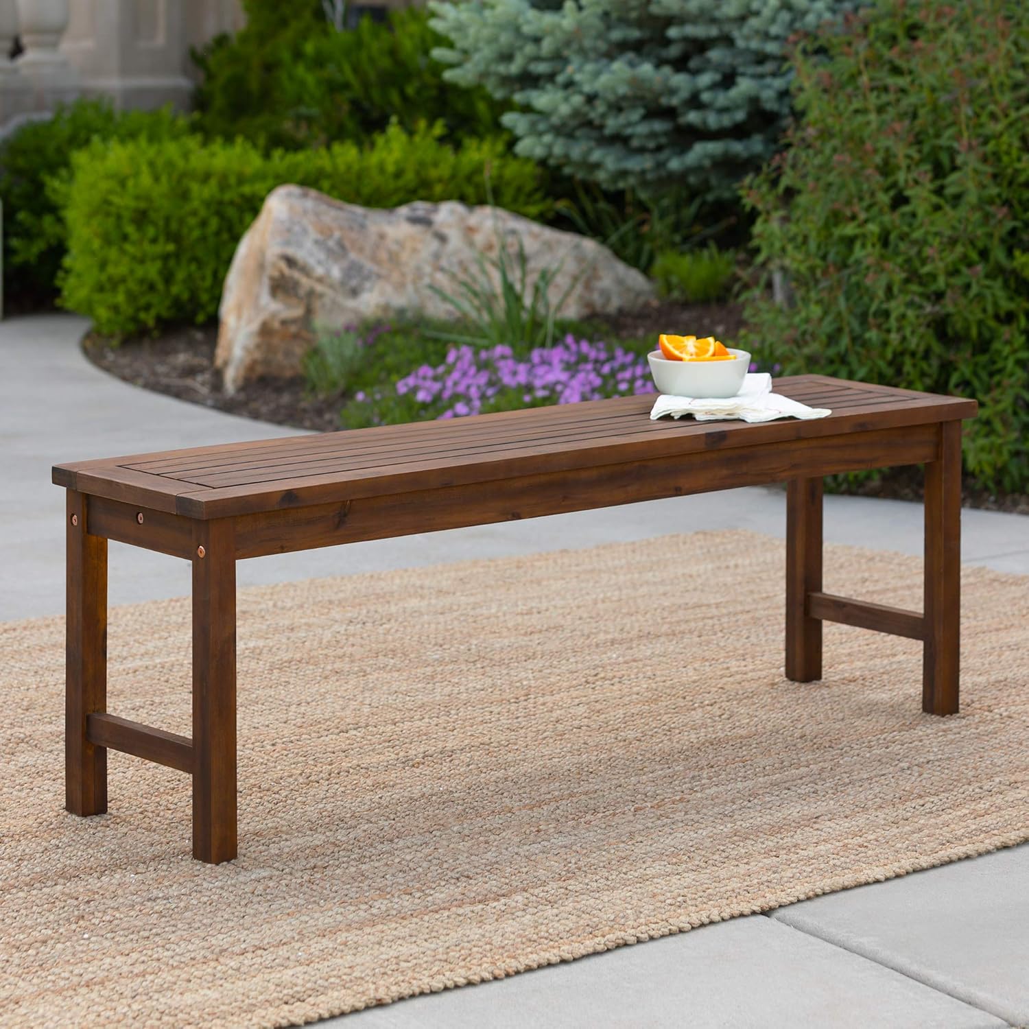 Walker Edison Dominica Contemporary Acacia Wood Slatted Outdoor Accent Table, 20 Inch, Brown