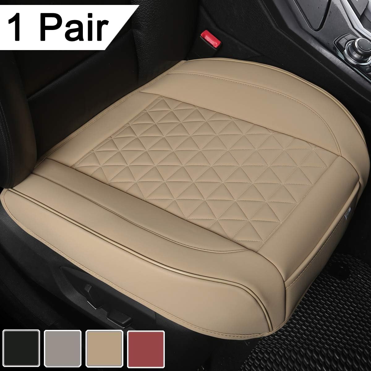 Black Panther 1 Pair PU Car Seat Covers, Front Seat Bottom Protectors Compatible with 95% Vehicles,Diamond Pattern Embroidery, Anti-Slip (W 21.26''&times;D 20.86&rdquo;) - Black