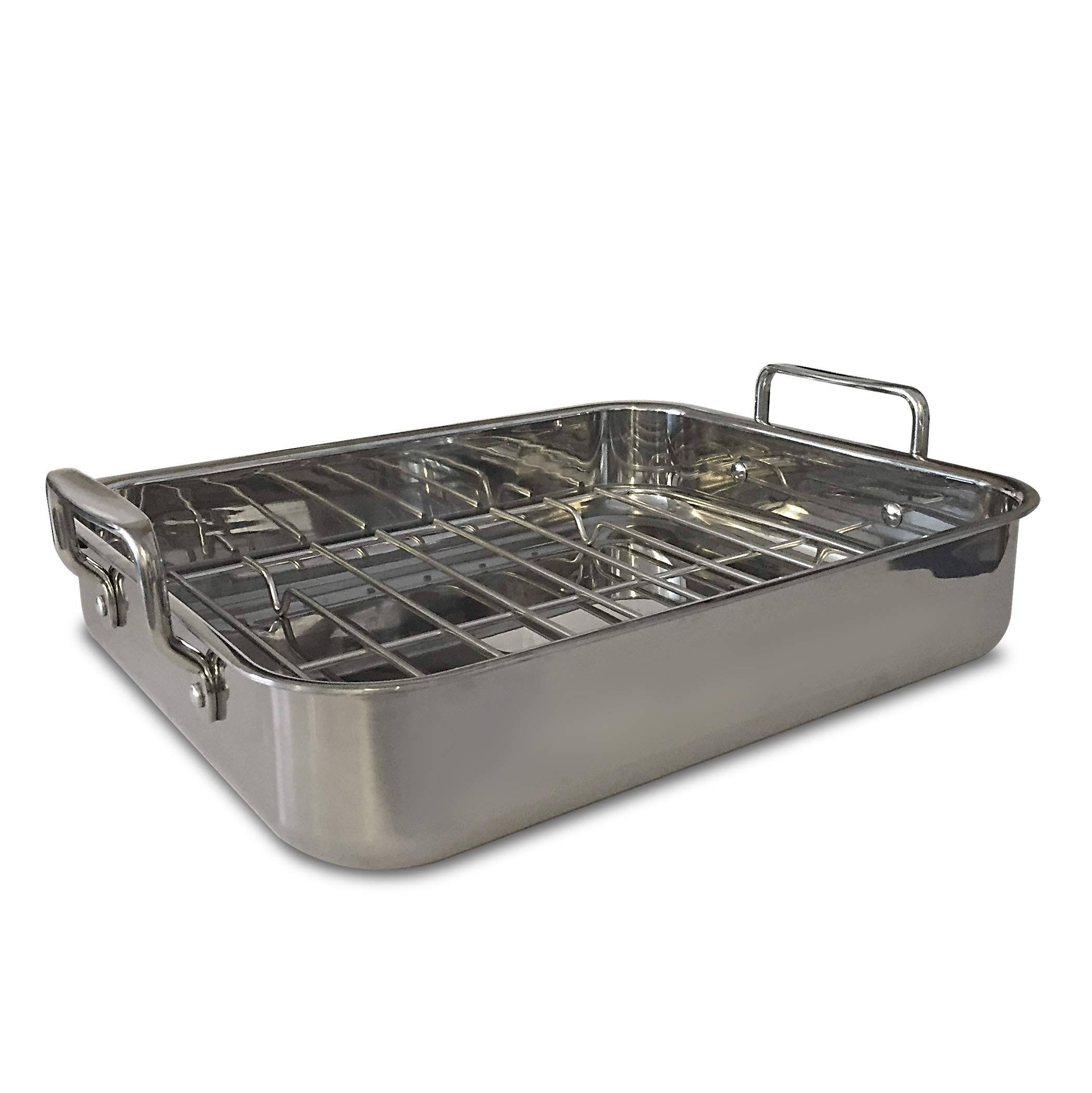 Gourmet Catalog Product 18x22 Tri-Ply Stainless Steel Roasting Pan and Rack with Handles