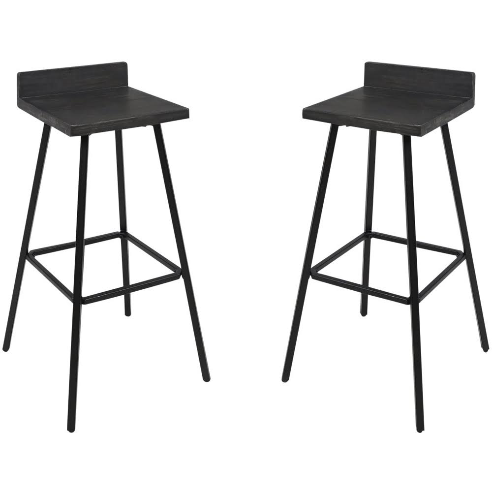 Noble House - Arivaca Iron and Acacia Wood Barstools (Set of 2) - Dark Gray