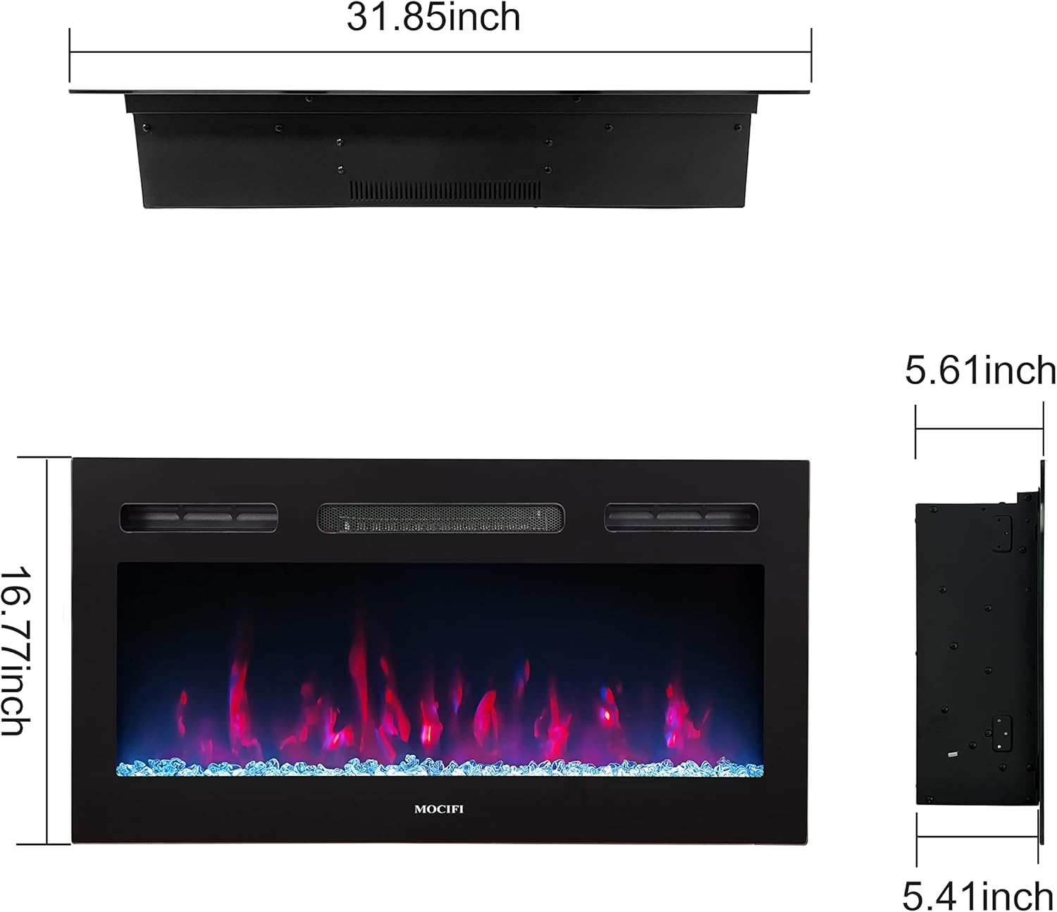 Mocifi 31Inches Electric Fireplace Insert with Remote Control,Adjustable Flame Brightness and Ember Bed Colors,Low Noise,Overheating Protection,750/1500W,Black