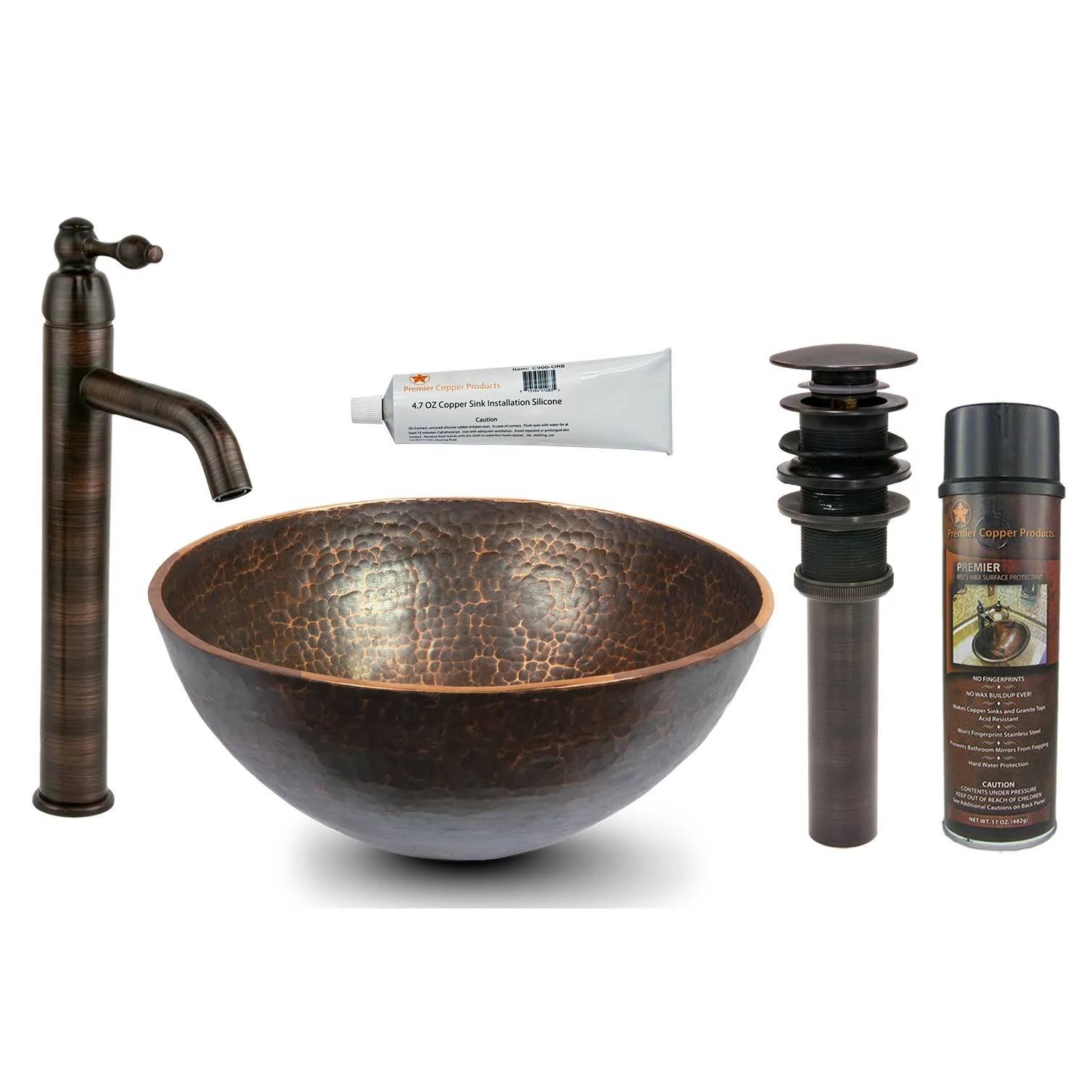 Premier Copper Products - BSP1_PV13RDB Vessel Sink, Faucet and Accessories Package