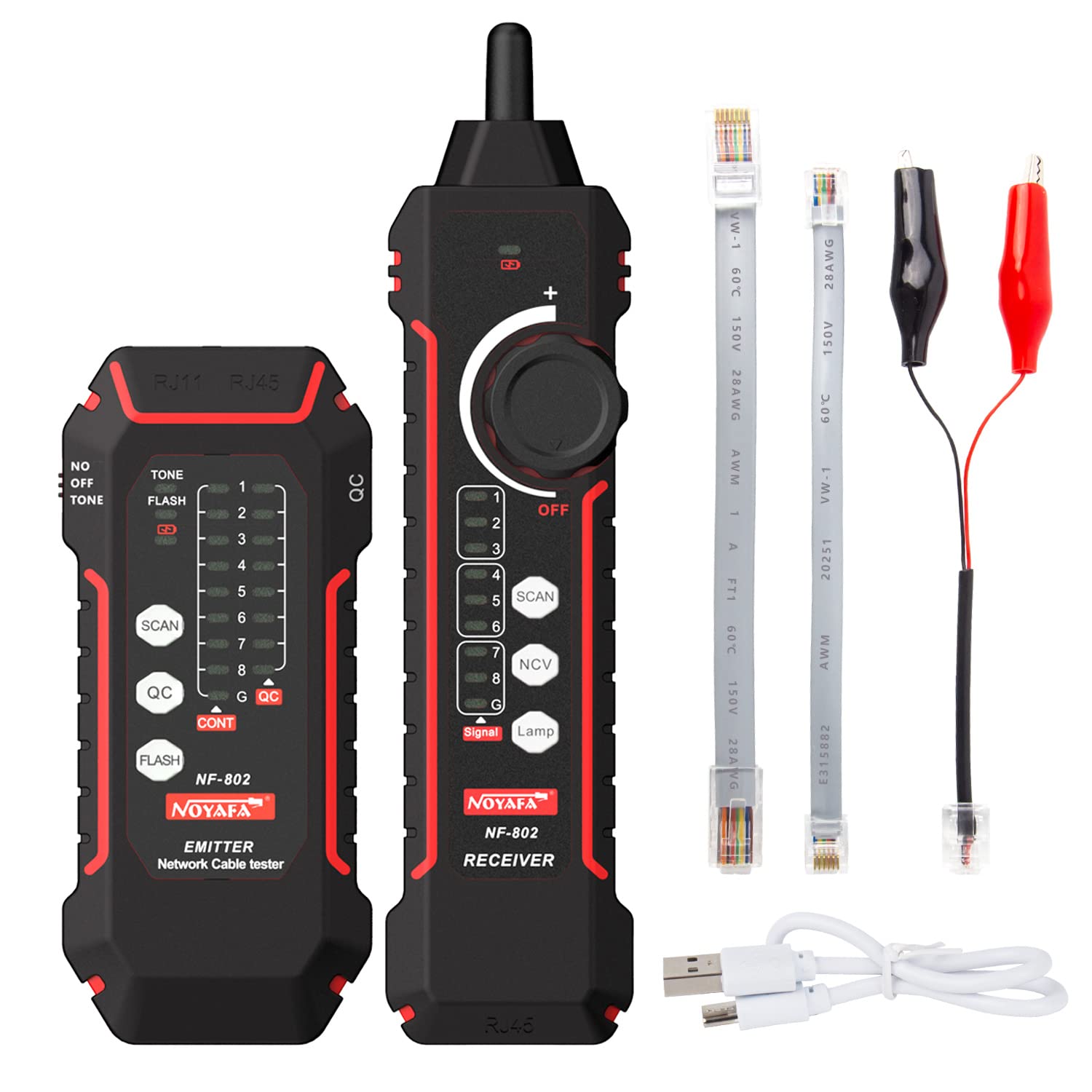 NOYAFA Wire Tracker RJ11 RJ45 Tester Line Finder, Ethernet LAN Multifunction Anti-Interference Network Cable Tester for Network Maintenance Collation, Telephone Line Test