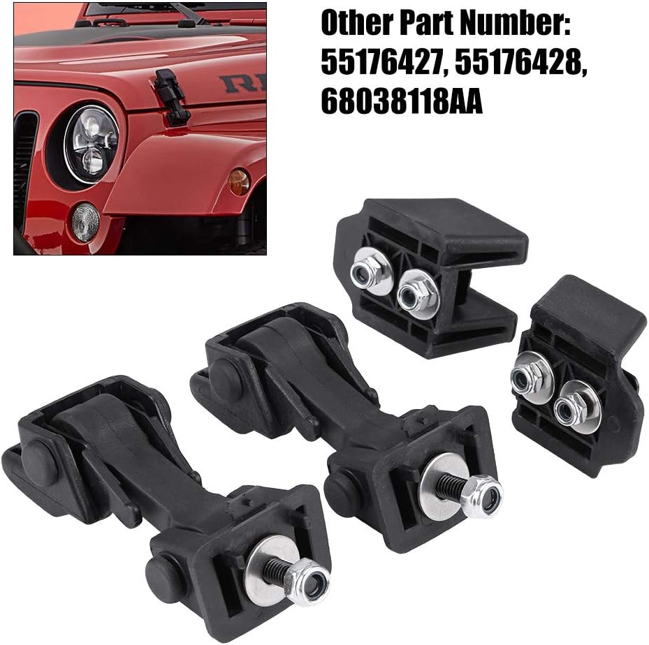 Qiilu Hood Latches Safety Safety Latch Locking Hood Catch Kit Hold-Down Hook Latch Pair for Jeep Wrangler TJ 1997-2006 55176636AD 55395652AC Pack of 2