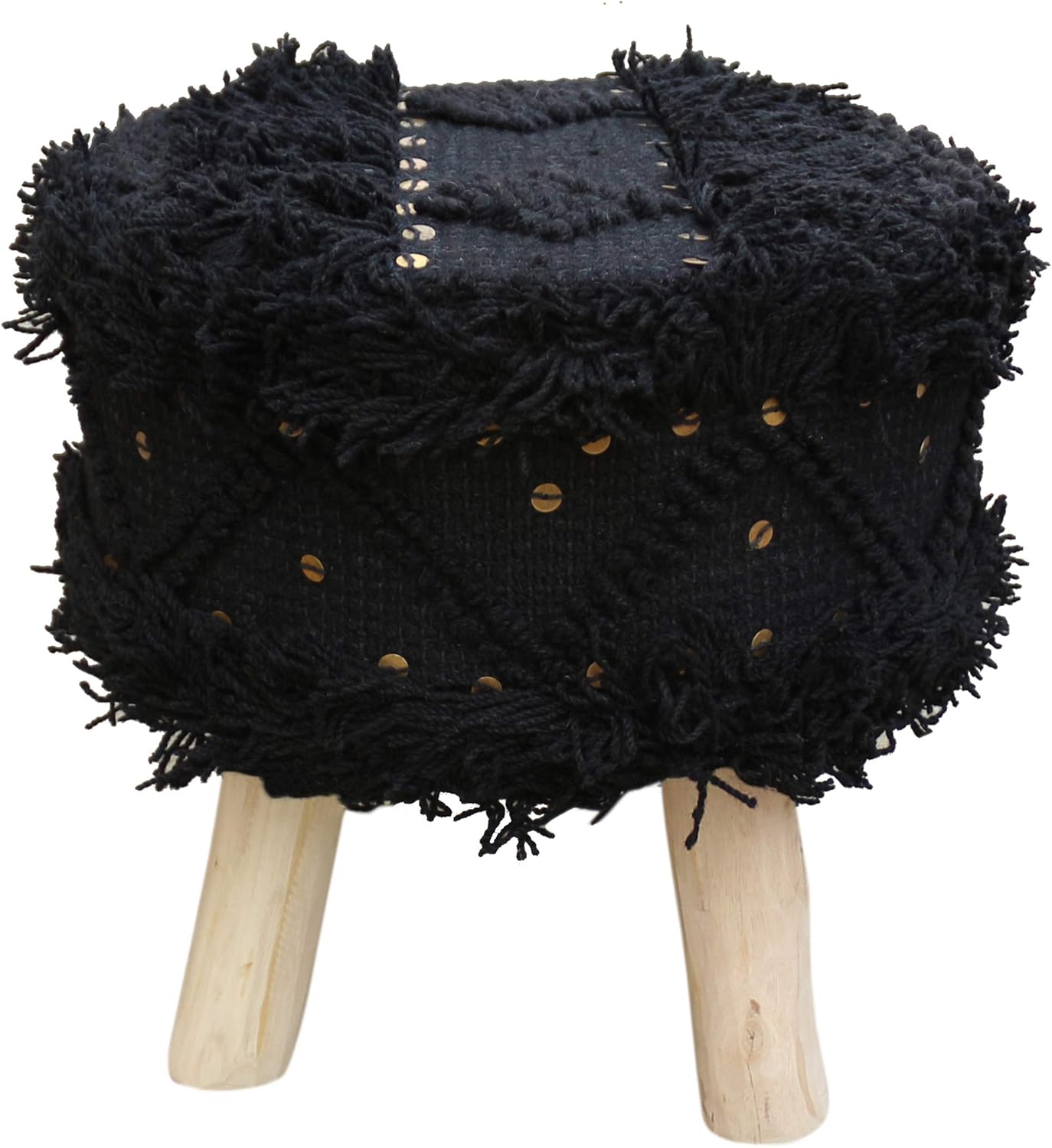 Christopher Knight Home Mosiac Wool Boho Stool, Ivory, Natural Finish