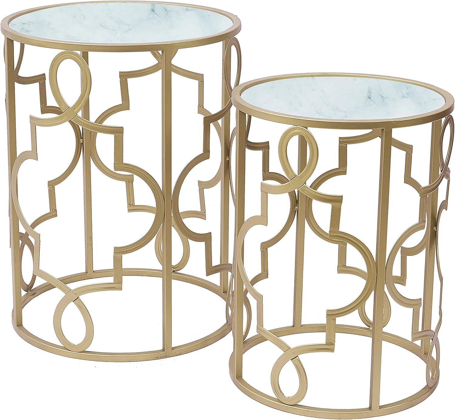 Gold Round Nesting End Side Tables Glass Top Set of 2, Assemble Already, for Small Space Living Room Bedroom, 16.5
