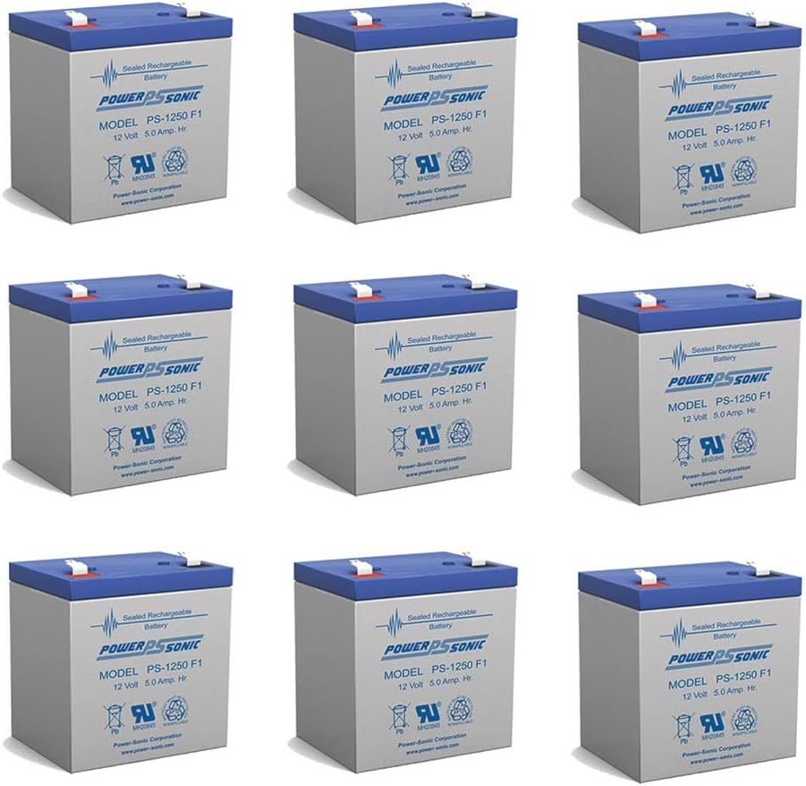 Power Sonic 12V 5AH SLA Battery for APC RBC43 Replaces 12V 4-4.5Ah SLAs - 9 Pack