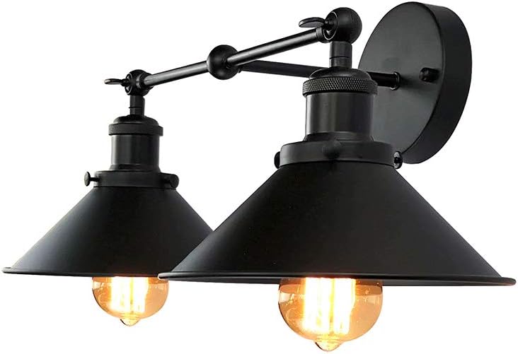 LMSOD Bathroom Vanity Light, Vintage Industrial Black Wall Sconce Metal Lighting Fixture with Metal Shade (2 Lights)