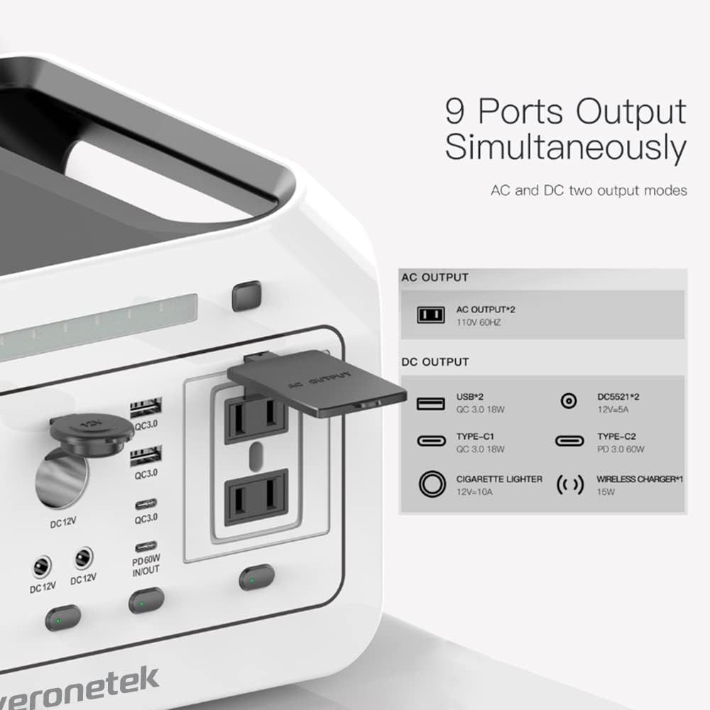 Poweronetek Portable Power Station 600W,460Wh Backup Lithium Battery,110V Pure Sine Wave AC Outlet ,Solar Generator (Solar Panel not Included) for Outdoors Camping Travel Hunting Emergency