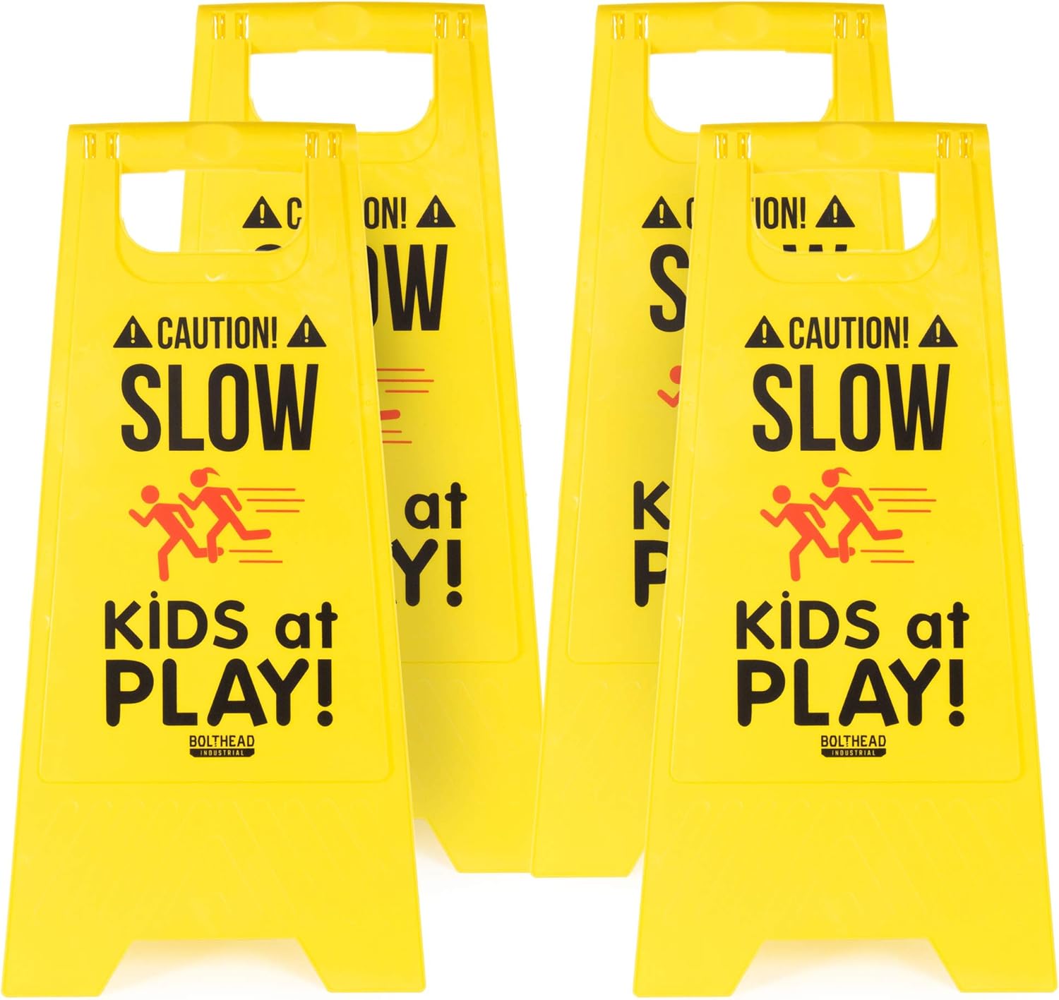 4-pack of Caution! Slow Kids at Play! Child Safety & Slow Down Signs – Double-Sided, Fold-Out Road & Yard Signs for Neighborhoods, Schools, Day Cares, Park & Home Use for Street, Sidewalk, & Driveway Pack of 2