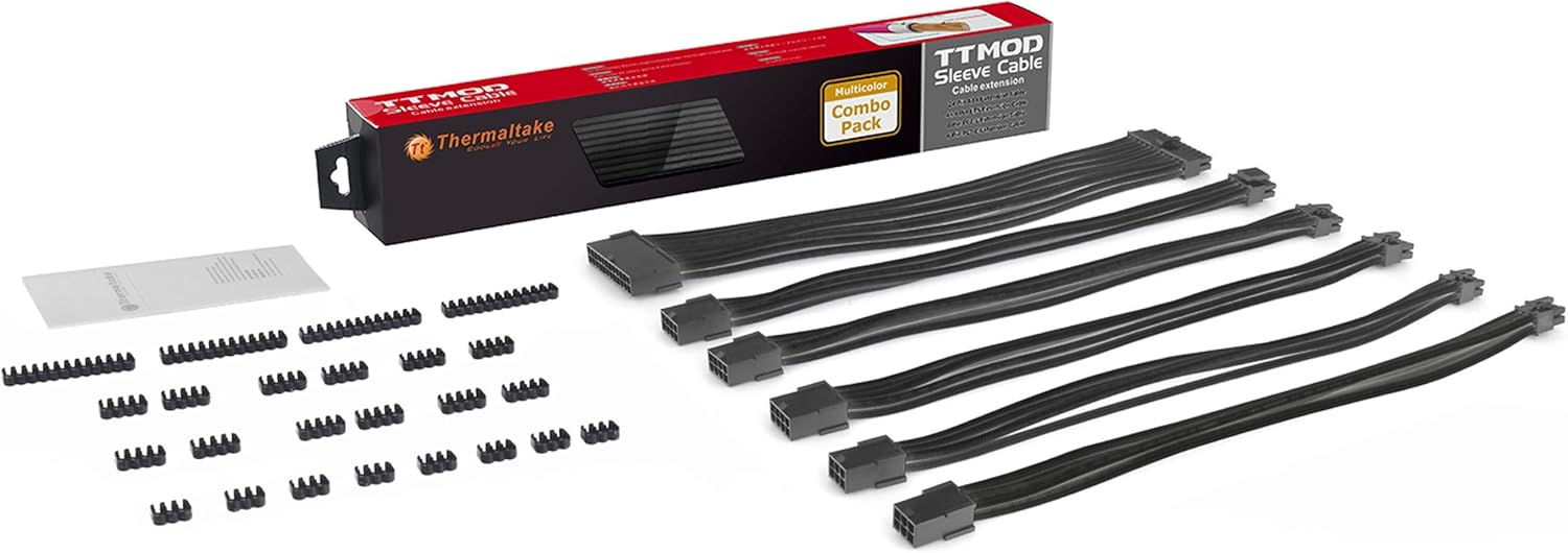Thermaltake TtMod Sleeve Extension Power Supply Cable Kit ATX/EPS/8-pin PCI-E/6-pin PCI-E with Combs, Yellow/Black AC-047-CN1NAN-A1 Pack of 2