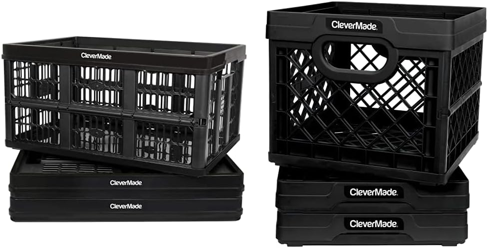 CleverMade 32L Collapsible Storage Bins, Plastic Folding Stackable Utility Containers for Home and Garage Organization, CleverCrates, Royal Blue, 3 Pack Pack of 2