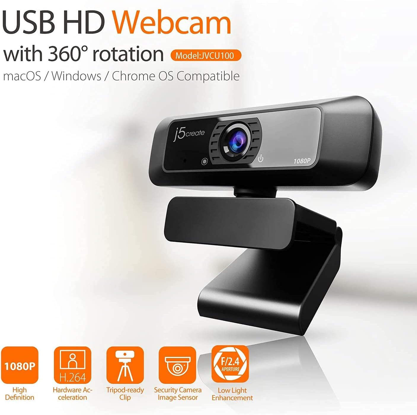 j5create USB Streaming Webcam - 1080P HD with 360&deg; Rotation, High Fidelity Microphone, Plug and Play for PC/Mac/Laptop/Desktop/Skype/YouTube/Zoom/Facetime, Suitable for Conferencing/Calling
