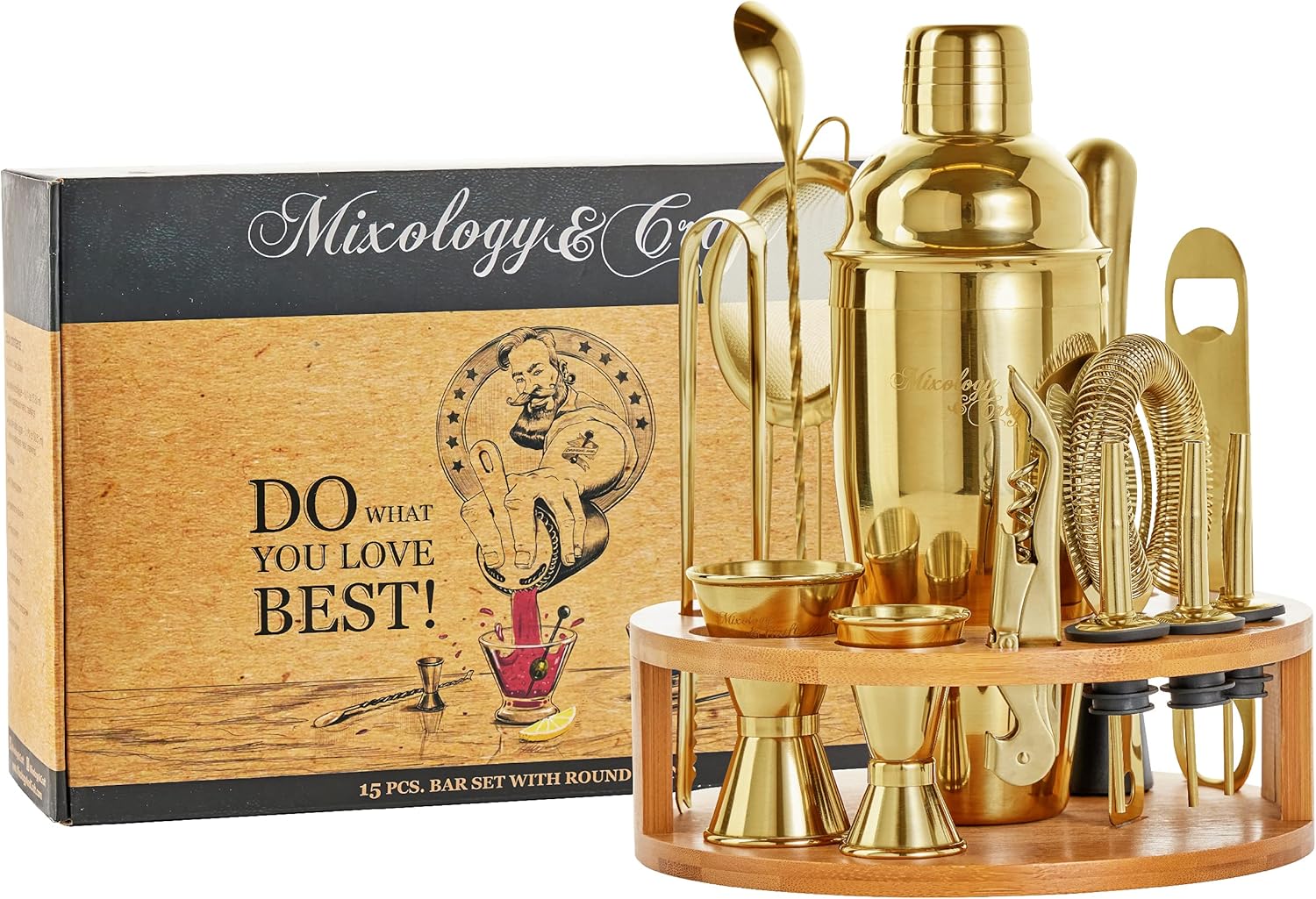 Mixology & Craft Bartender Kit - 15 Piece Set Including Cocktail Shaker and Bar Accessories, Perfect for Drink Mixing at Home, Plus Exclusive Recipe Cards Pack of 2