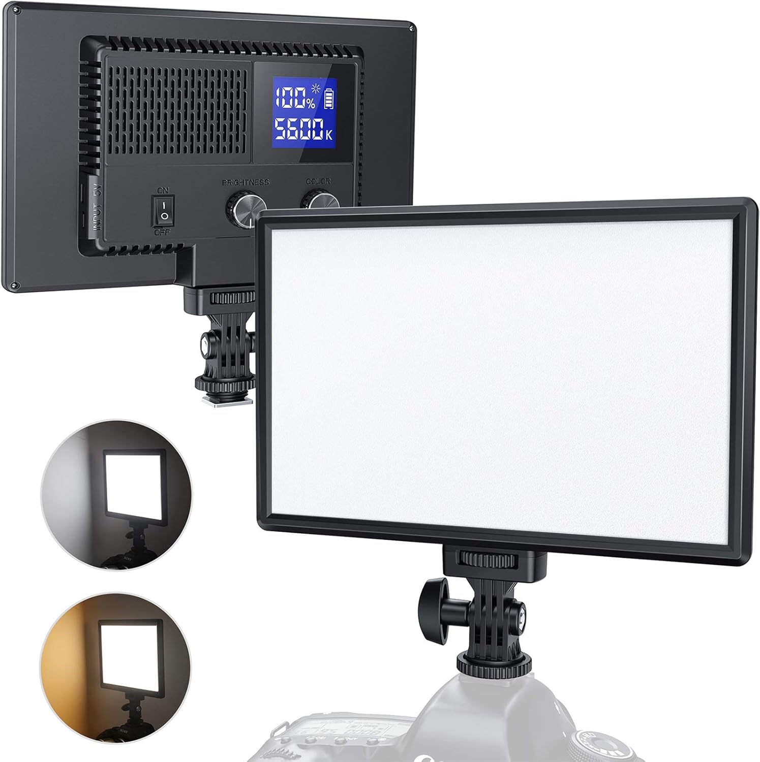 RALENO LED Video Light, Built-in Rechargeable Battery 3200K-5600K Bi-Color Brightness CRI95+ with LCD Display, Dual Power Design USB Camera Light for Baby Photography, YouTube Video, Interviews Pack of 2