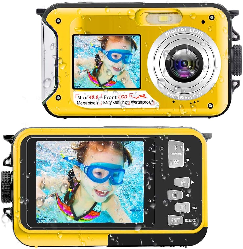 Waterproof Digital Camera Underwater Camera Full HD 2.7K 48 MP Video Recorder Selfie Dual Screens 16X Digital Zoom Flashlight Waterproof Camera for Snorkeling (DV806) Pack of 2