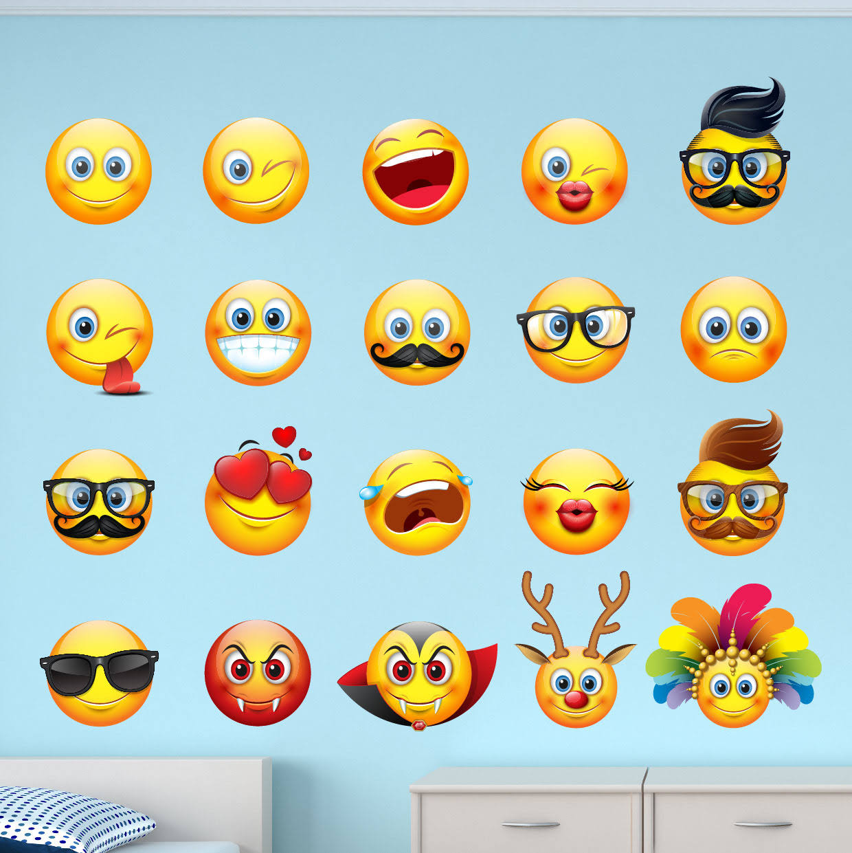 Innovative Stencils 20 Piece Emojis Emotion Faces Wall Decal Set