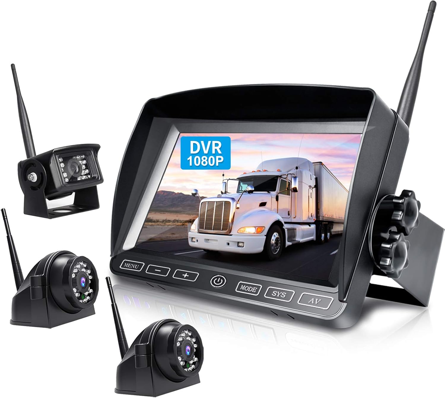 ZEROXCLUB 1080P Wireless Backup Camera System Kit, 7 Inch DVR Quad Split Monitor w/ IP69 Waterproof Wireless Reverse Rear Side View Camera with Stable Signal for RV/Truck/Trailer/Bus/Van, W704