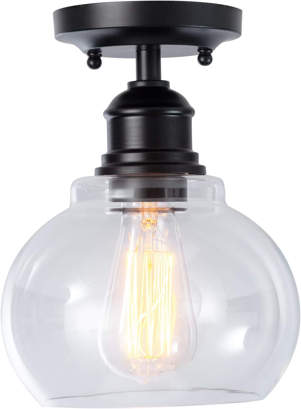 Industrial Semi Flush Mount Ceiling Light Fixture Set of 2, Farmhouse Close to Ceiling Lighting with Black Metal Shade, 2 Pack Vintage Rustic Ceiling Lights for Stairway Foyer Kitchen Porch Entryway