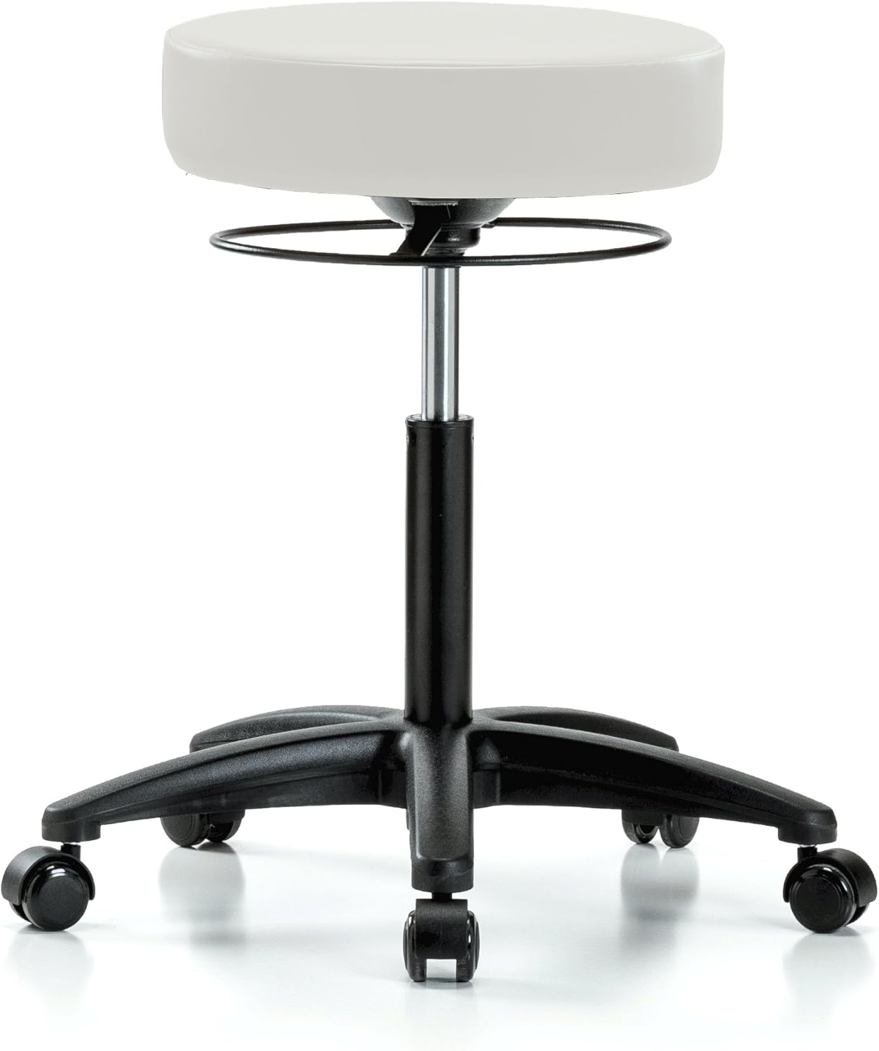 Perch Stella Rolling Height Adjustable Salon & Spa Stool for Hardwood or Tile | Workbench Height 21-28.5 Inches | 300-Pound Weight Capacity | 12 Year Warranty (Black Vinyl)